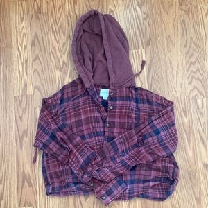 American Eagle crop top flannel with hood